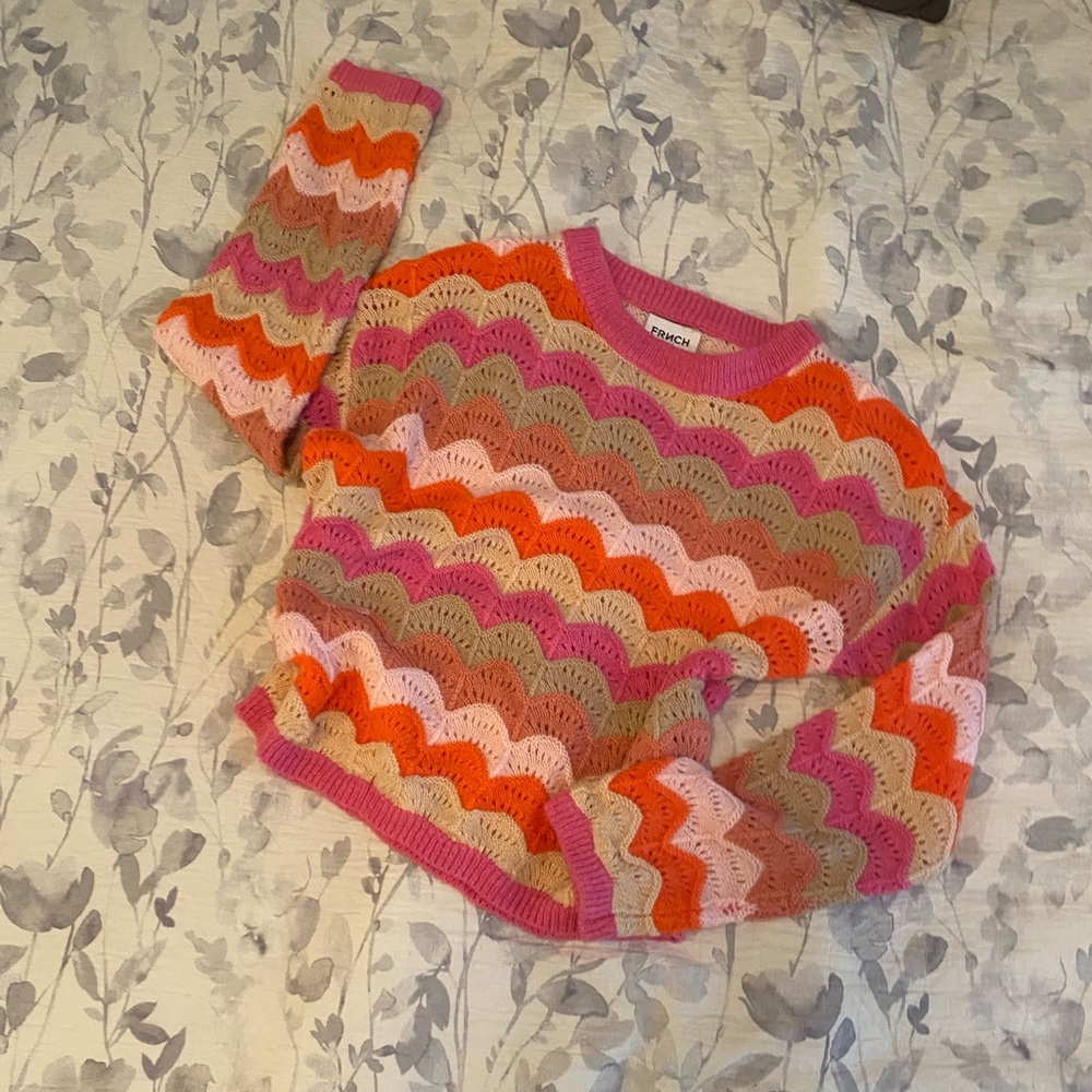 FRNCH Pink and Orange Wave Knit Sweater M